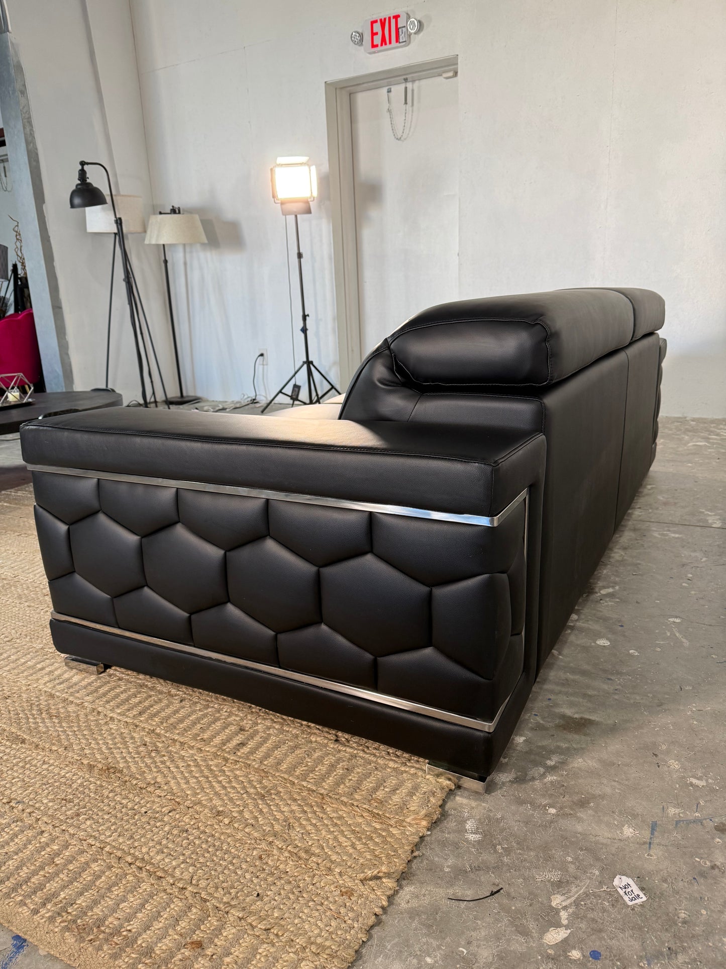 NEW Black Genuine Leather Sofa