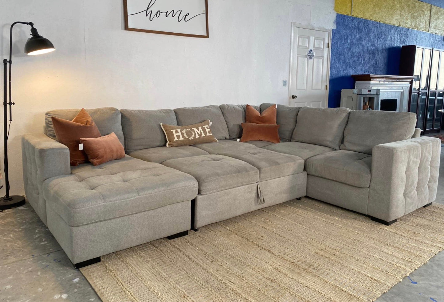 3-Piece Light Grey Sleeper Sectional With Storage