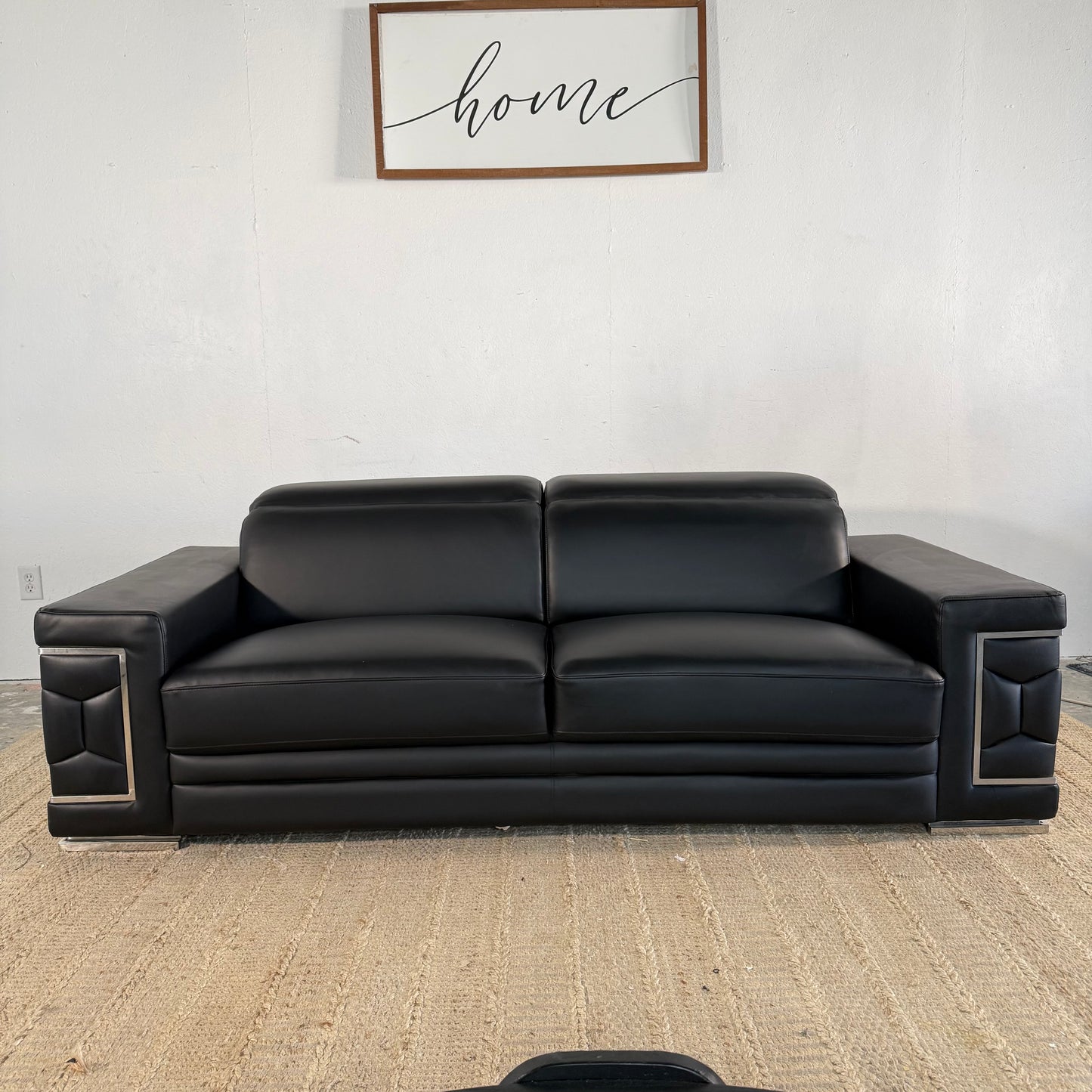 NEW Black Genuine Leather Sofa