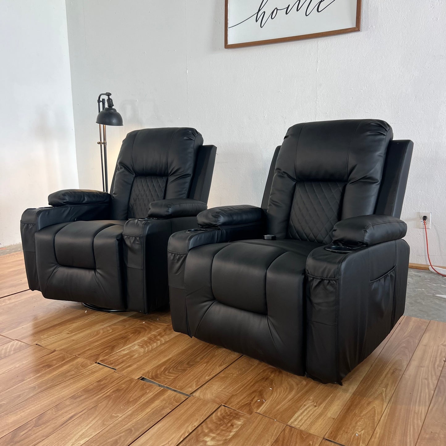 LIKE-NEW Black Leather Swivel Recliner Chairs