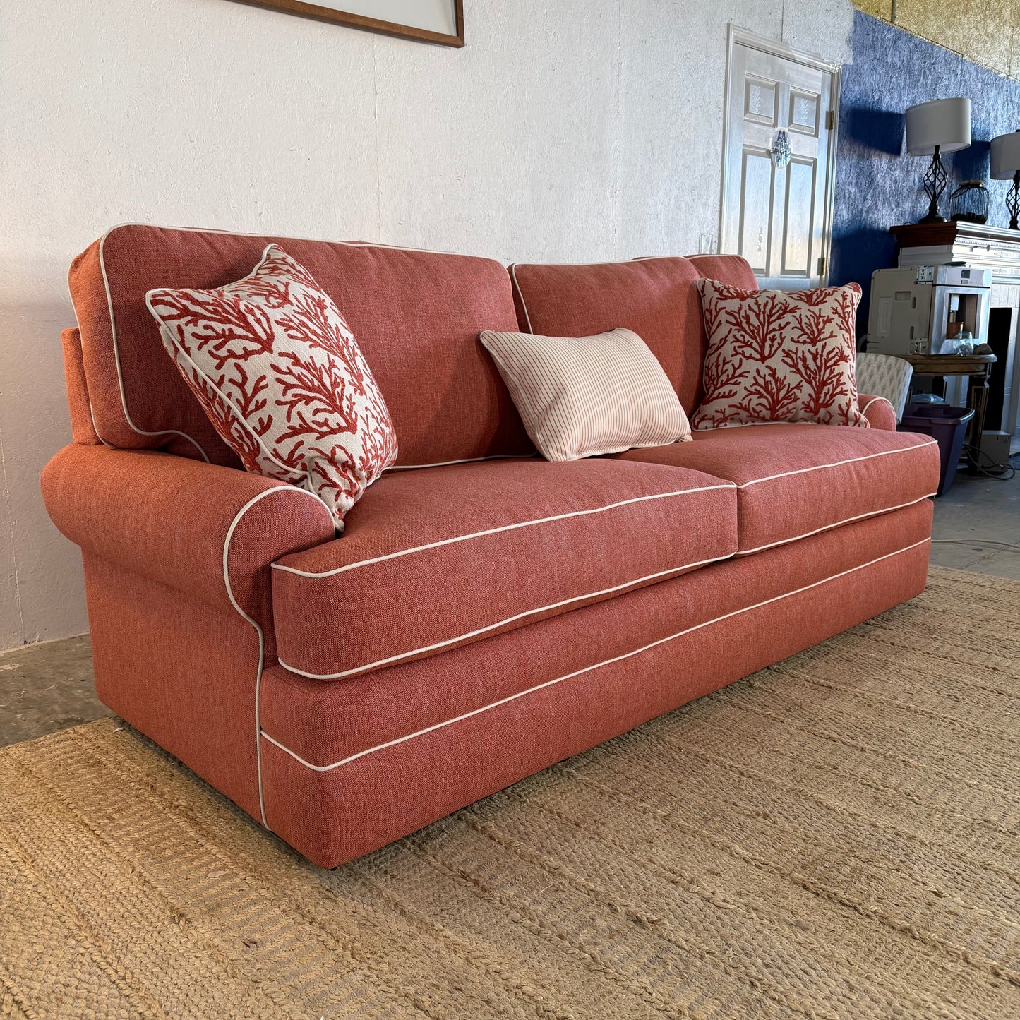 NEW 90” Coral Reversible Cushion Sofa