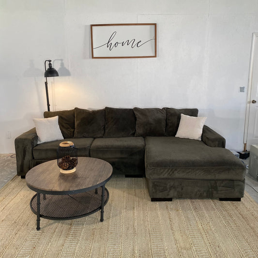 Ashley Furniture Green 2-Piece Corduroy Sectional Sofa