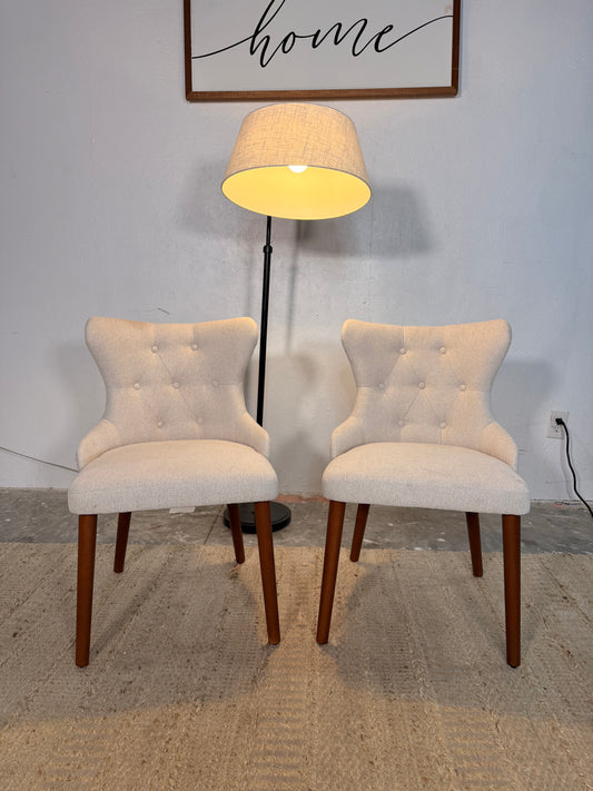 NEW Set of 2 Oatmeal Tufted Dining Chairs