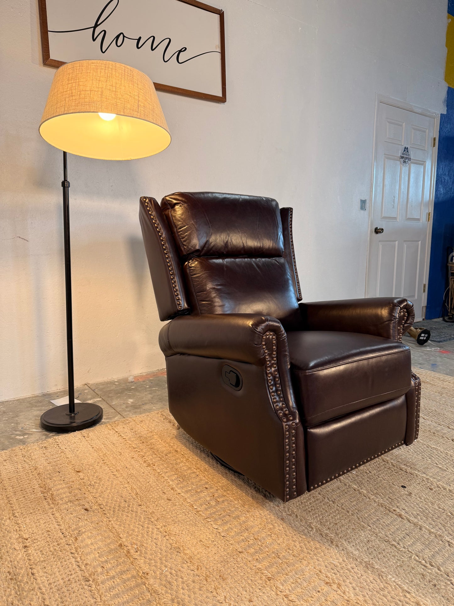 NEW Espresso Leather Manual Recliner Swivel Chair
