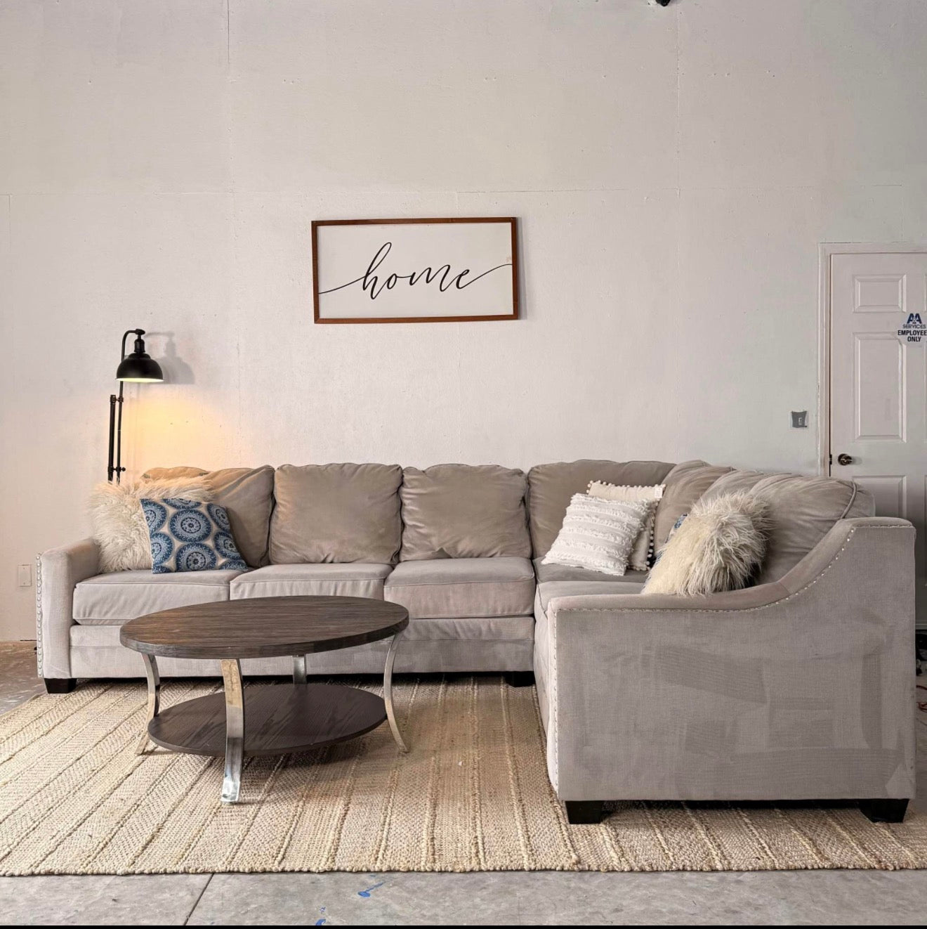 Grey 2-Piece Studded L-Sectional Sofa