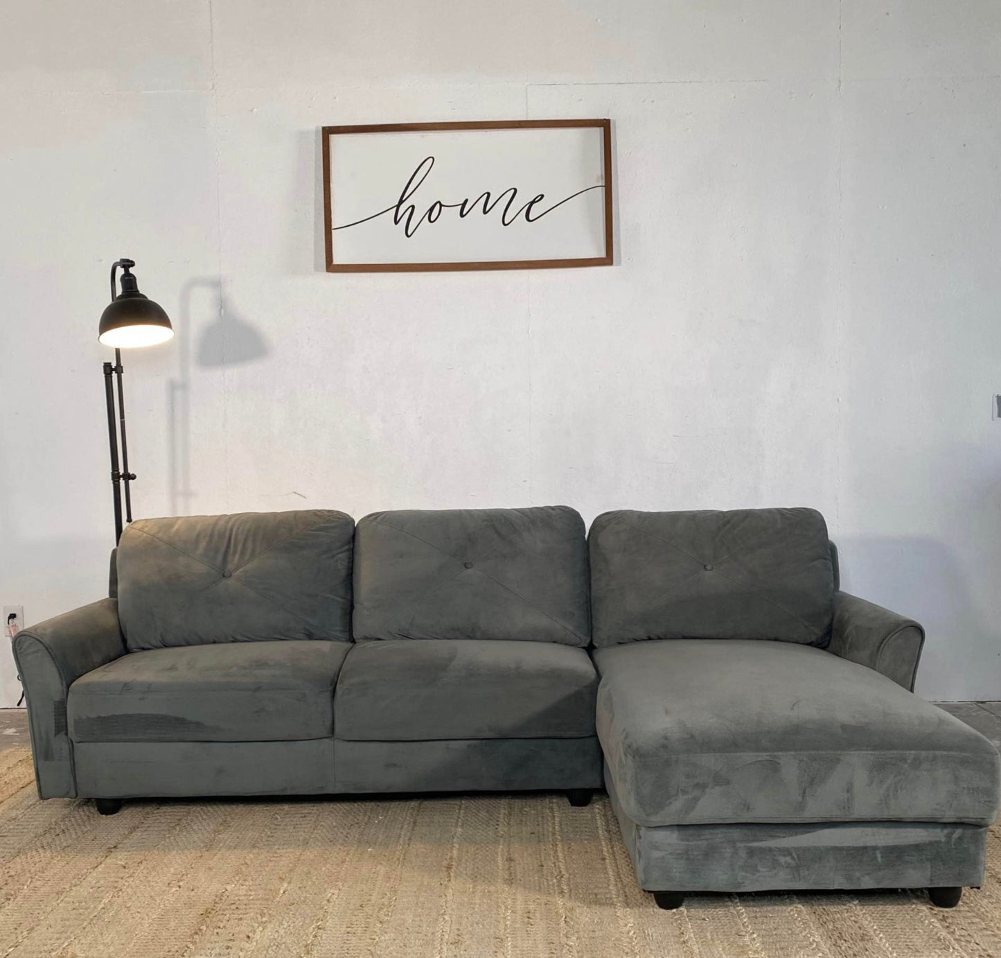 Grey Suede Reversible Chaise Sectional Sofa