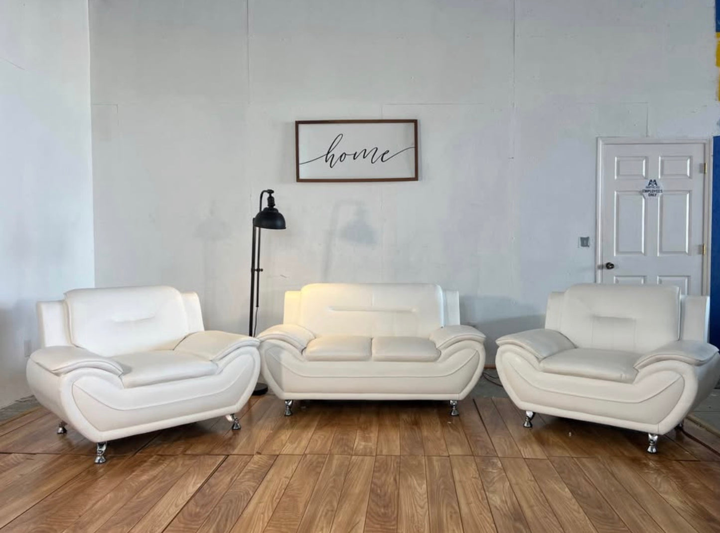 White Faux Leather 3-Piece Living Room Set