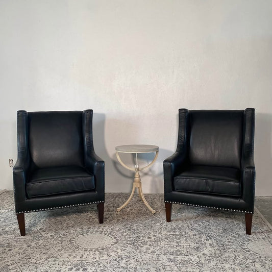 2-Piece Black Leather Accent Chairs